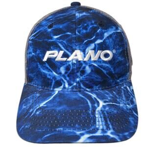 Plano Trucker Hat Blue One Size Mesh Snapback Water Pattern Fishing Gear Logo